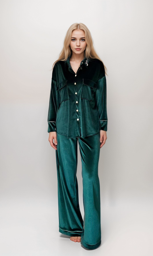 Emerald Velvet Bias Pajama Set